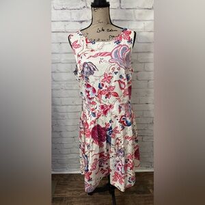 Talbots Cream Floral Fit And Flare‎ Size 12 Dress Sleeveles Wedding Guest
